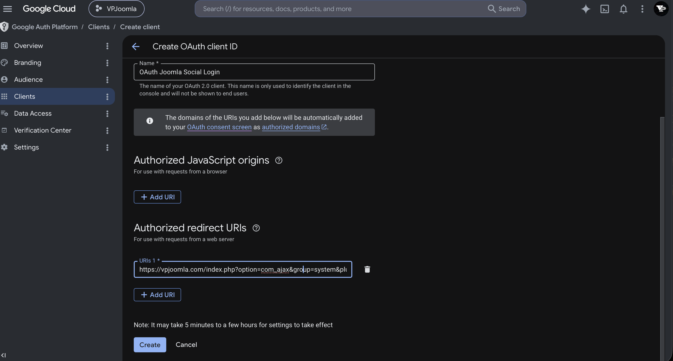 Register the redirect URI in the provider console.