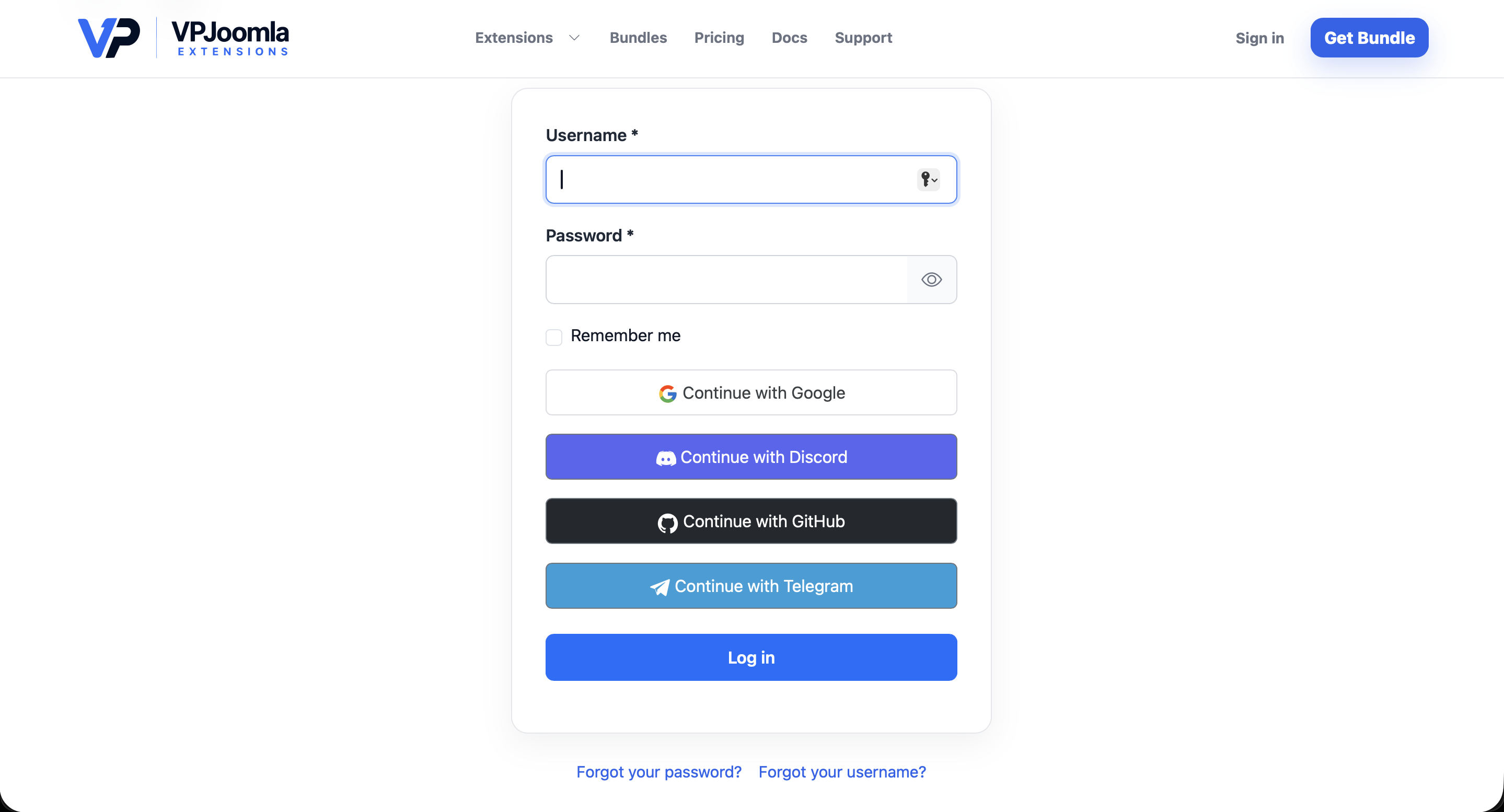 The social buttons in Joomla’s login form.